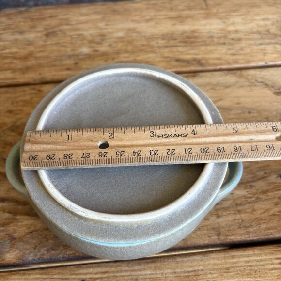 Aqua Taupe Winfield Pottery Covered Soup Chili Personal Casserole Dish Pasadena - Picture 13 of 13